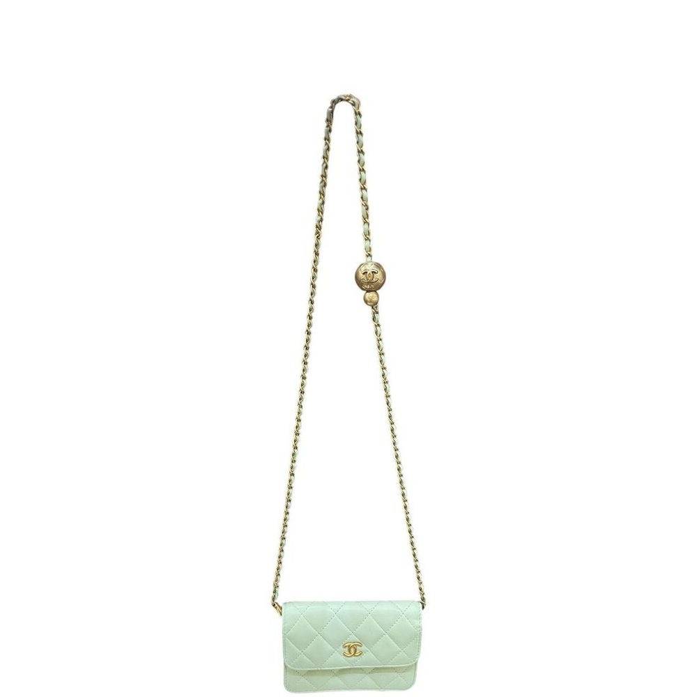 Chanel Pearl Crush Flap Clutch with Chain Quilted Lambskin Mini Green